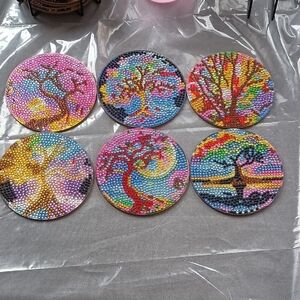 Colorful Beaded Tree Coasters Set